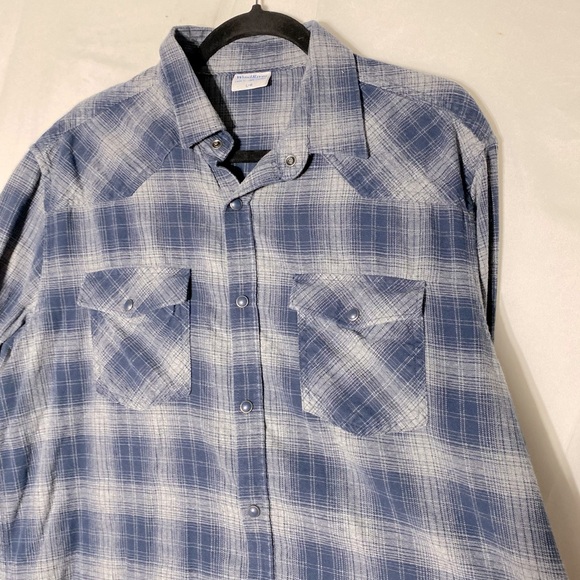 Wind River Blue Grey Cotton Plaid Long Sleeve Button Up Shirt L - Picture 7 of 14
